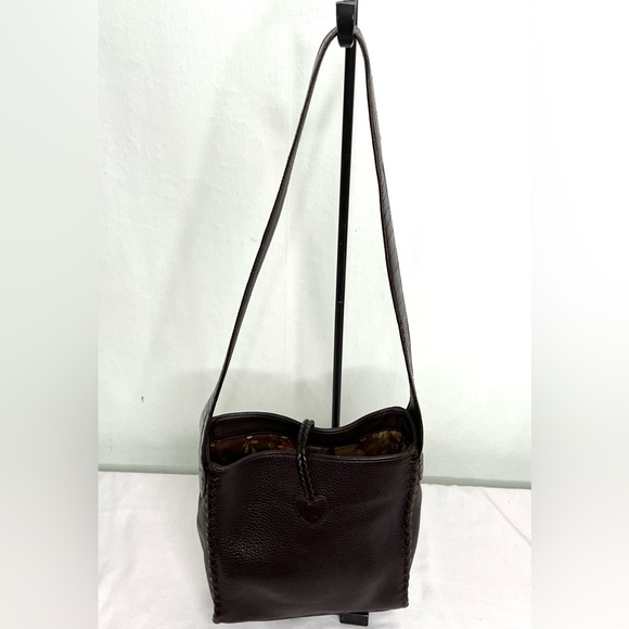 BRIGHTON BROWN LEATHER BUCKET BAG CROC EMBOSSED STRAP - Picture 6 of 6